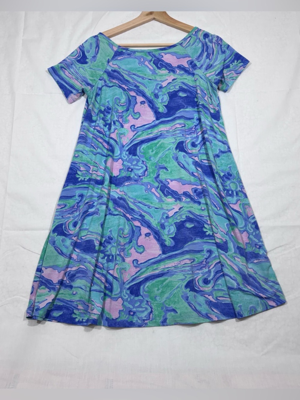 TORI RICHARD Honolulu Womens Marble Print A-line Tee Shirt Dress Size Small - Picture 3 of 5